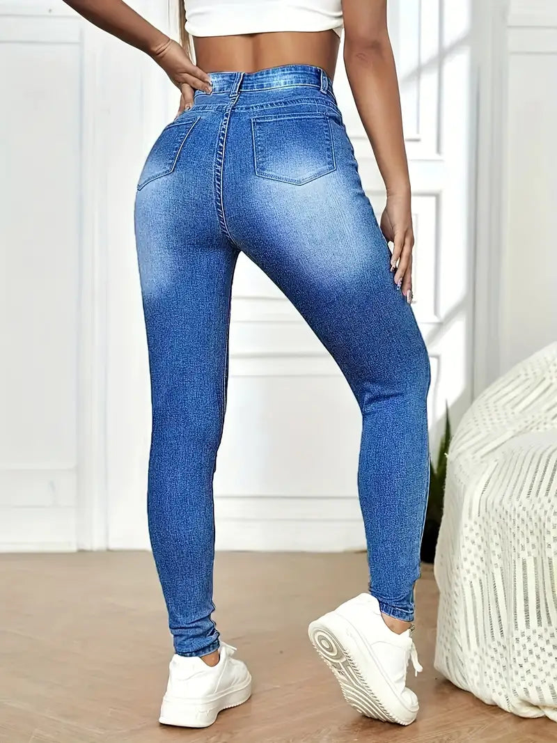 Calças jeans skinny casuais de cintura alta