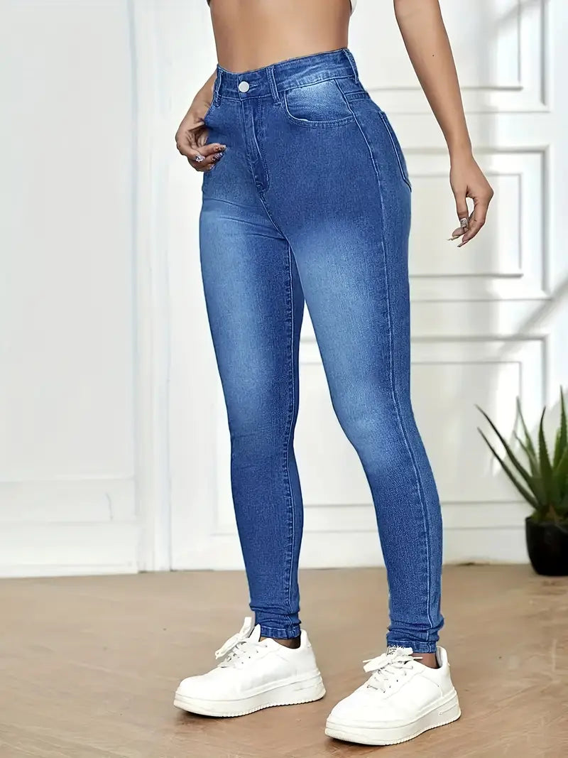 Calças jeans skinny casuais de cintura alta