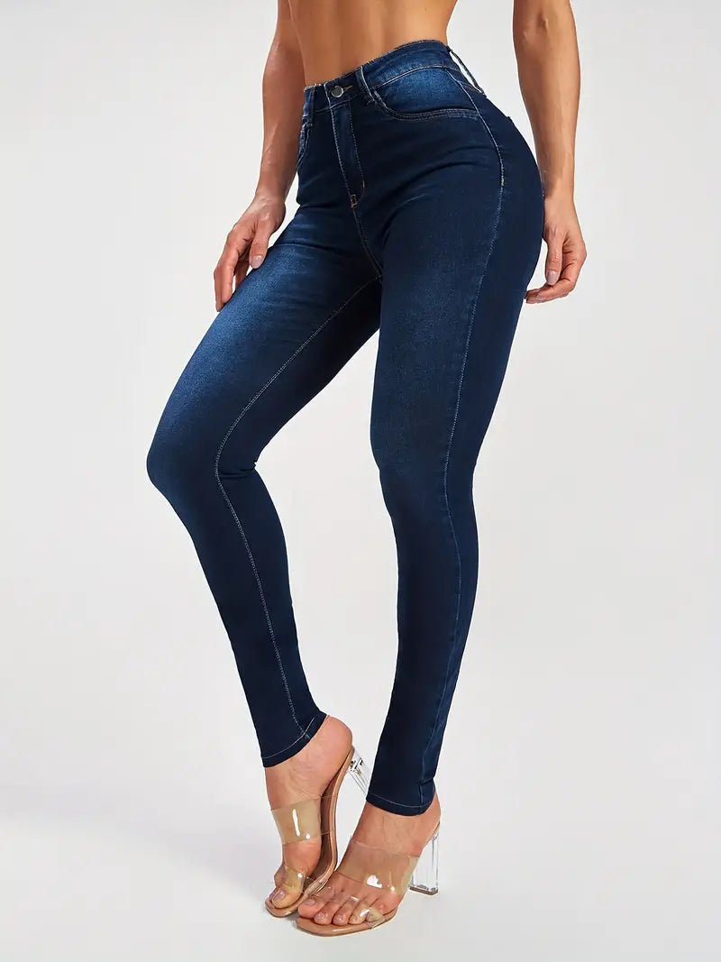 Calças jeans skinny casuais de cintura alta
