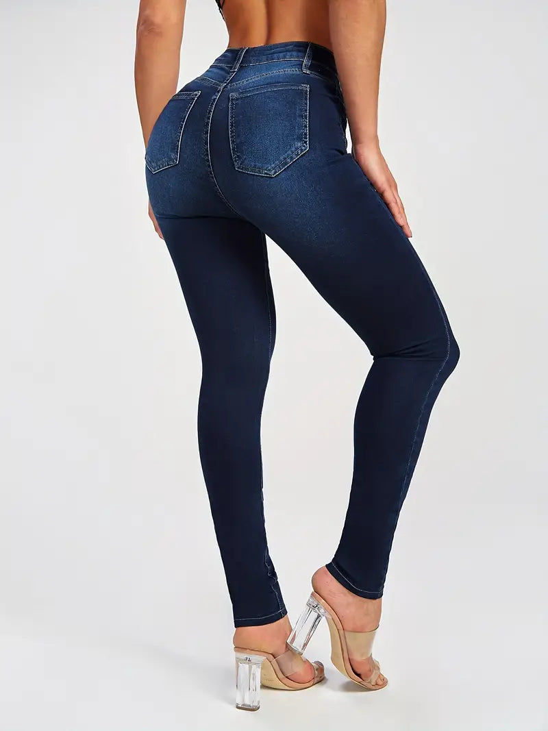 Calças jeans skinny casuais de cintura alta