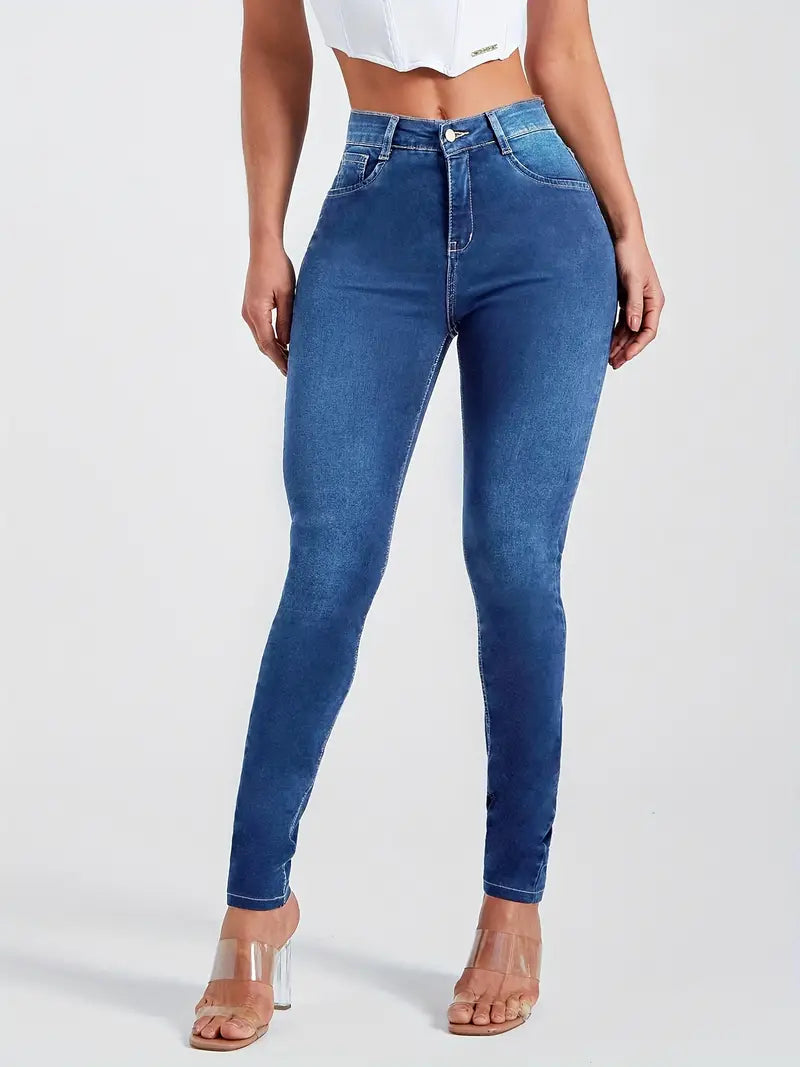 Calças jeans skinny casuais de cintura alta