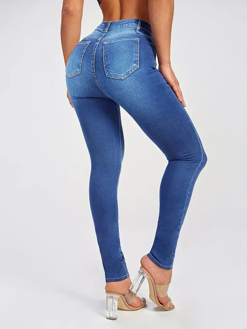 Calças jeans skinny casuais de cintura alta