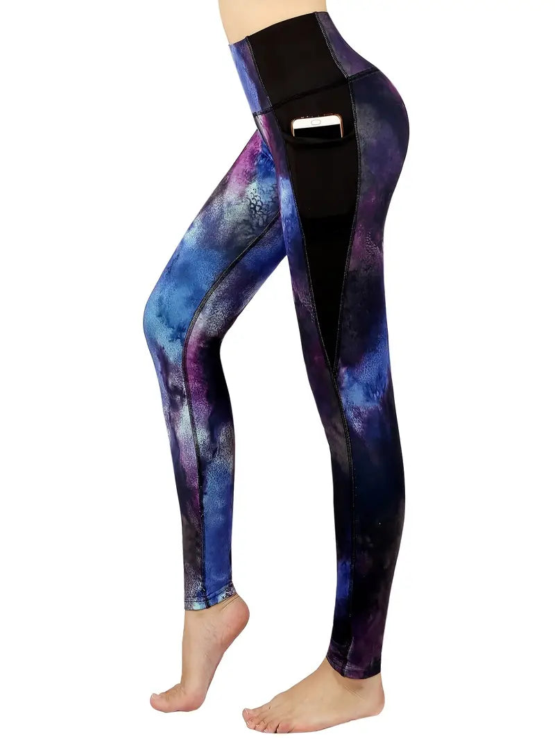 Calças colantes cintura alta yoga fitness, bolsos elásticos de cores sólidas