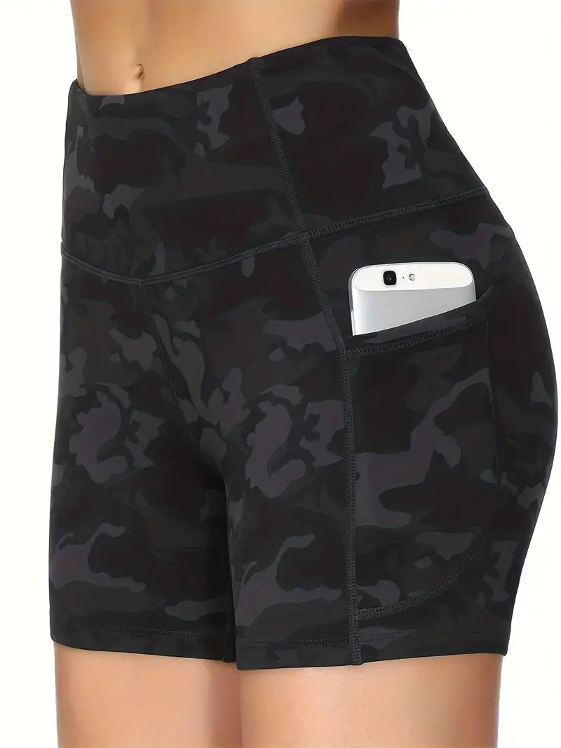 Shorts esportivos lisos de cintura alta com bolso