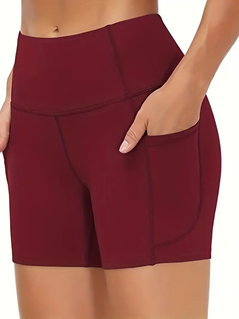 Shorts esportivos lisos de cintura alta com bolso