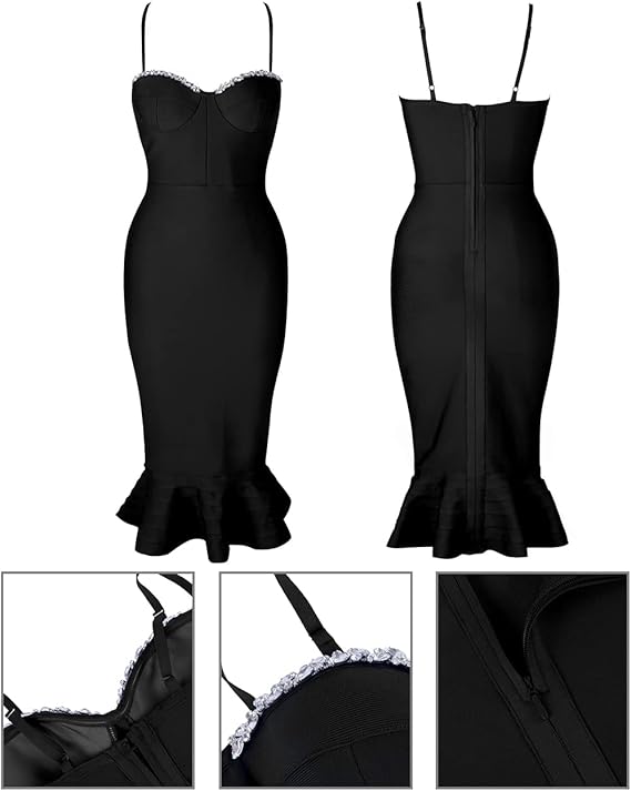 Vestido feminino sereia sem mangas com strass e bodycon