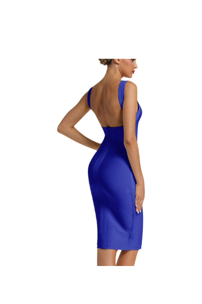 Vestido de festa feminino com decote cruzado e costas nuas e bandagem