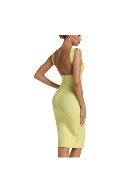 Vestido de festa feminino com decote cruzado e costas nuas e bandagem