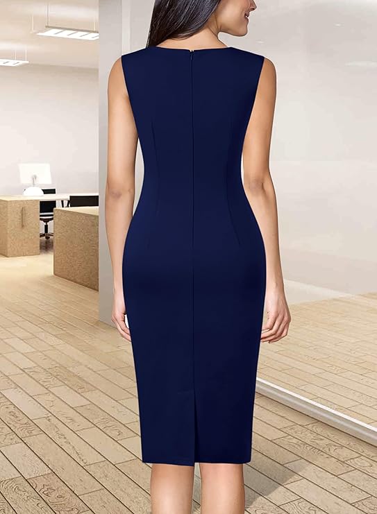 Vestido feminino com com zíper frontal, para trabalho, negócios, escritório, festa