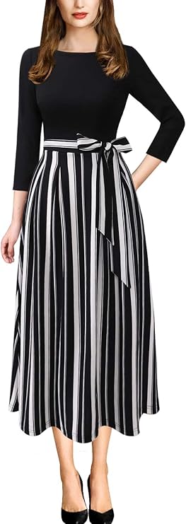 Vestido midi elegante para mulher com bolsos, cinto, trabalho, negócios, escritório, casual, festa, plissado