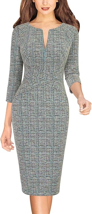 Vestido justo com fecho para mulher, justo para trabalho, negócios, escritório, festa, lápis, bainha