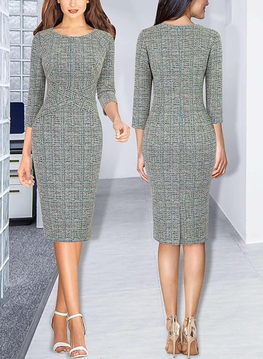 Vestido justo com fecho para mulher, justo para trabalho, negócios, escritório, festa, lápis, bainha