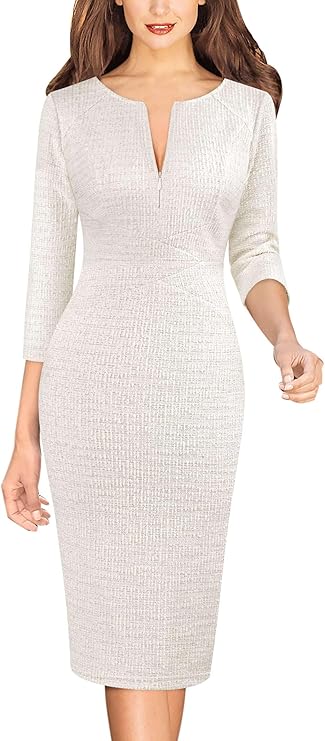 Vestido justo com fecho para mulher, justo para trabalho, negócios, escritório, festa, lápis, bainha