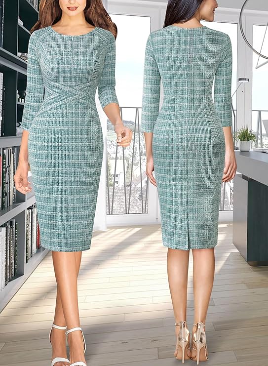 Vestido justo com fecho para mulher, justo para trabalho, negócios, escritório, festa, lápis, bainha