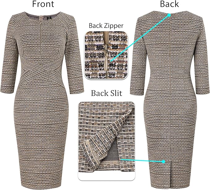 Vestido justo com fecho para mulher, justo para trabalho, negócios, escritório, festa, lápis, bainha