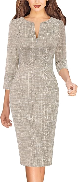Vestido justo com fecho para mulher, justo para trabalho, negócios, escritório, festa, lápis, bainha