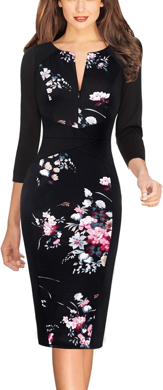Vestido justo com fecho para mulher, justo para trabalho, negócios, escritório, festa, lápis, bainha