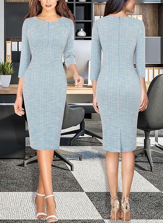 Vestido justo com fecho para mulher, justo para trabalho, negócios, escritório, festa, lápis, bainha