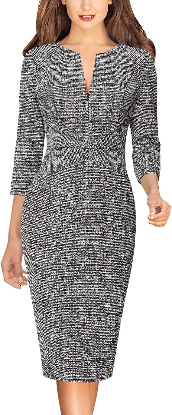 Vestido justo com fecho para mulher, justo para trabalho, negócios, escritório, festa, lápis, bainha