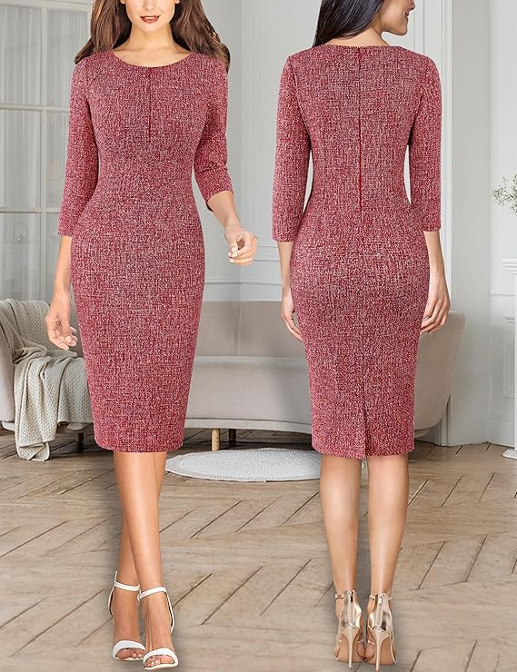 Vestido justo com fecho para mulher, justo para trabalho, negócios, escritório, festa, lápis, bainha