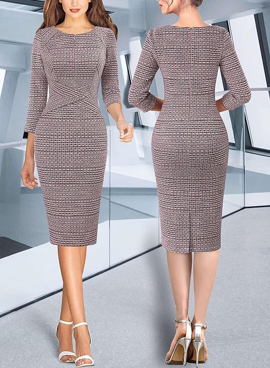 Vestido justo com fecho para mulher, justo para trabalho, negócios, escritório, festa, lápis, bainha