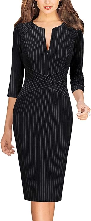 Vestido justo com fecho para mulher, justo para trabalho, negócios, escritório, festa, lápis, bainha