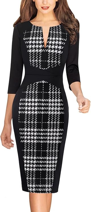 Vestido justo com fecho para mulher, justo para trabalho, negócios, escritório, festa, lápis, bainha