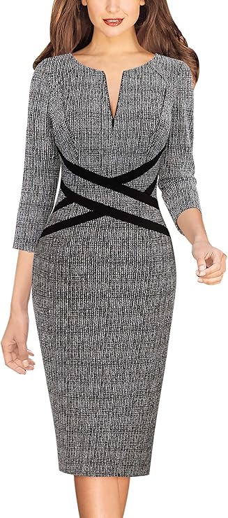 Vestido justo com fecho para mulher, justo para trabalho, negócios, escritório, festa, lápis, bainha