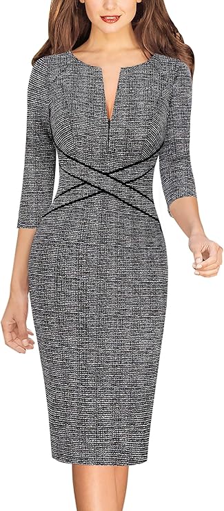 Vestido justo com fecho para mulher, justo para trabalho, negócios, escritório, festa, lápis, bainha