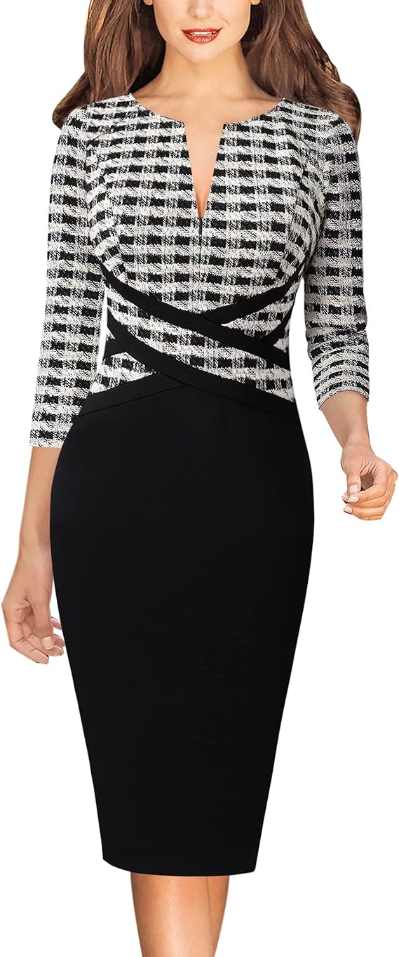 Vestido justo com fecho para mulher, justo para trabalho, negócios, escritório, festa, lápis, bainha