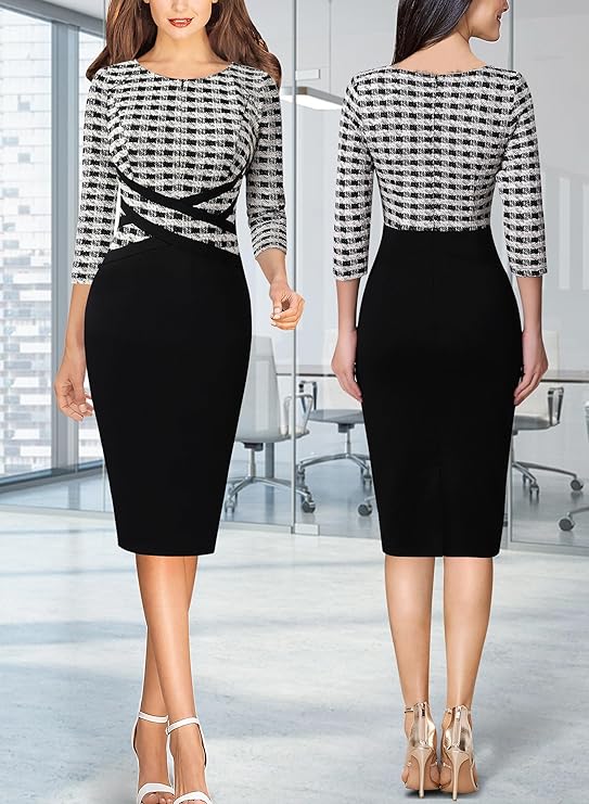 Vestido justo com fecho para mulher, justo para trabalho, negócios, escritório, festa, lápis, bainha
