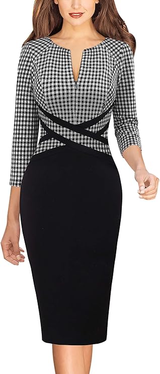 Vestido justo com fecho para mulher, justo para trabalho, negócios, escritório, festa, lápis, bainha