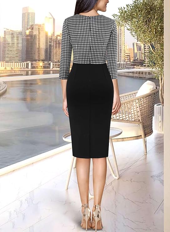 Vestido justo com fecho para mulher, justo para trabalho, negócios, escritório, festa, lápis, bainha