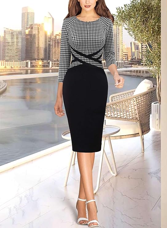 Vestido justo com fecho para mulher, justo para trabalho, negócios, escritório, festa, lápis, bainha