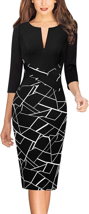 Vestido justo com fecho para mulher, justo para trabalho, negócios, escritório, festa, lápis, bainha