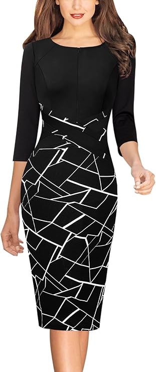 Vestido justo com fecho para mulher, justo para trabalho, negócios, escritório, festa, lápis, bainha