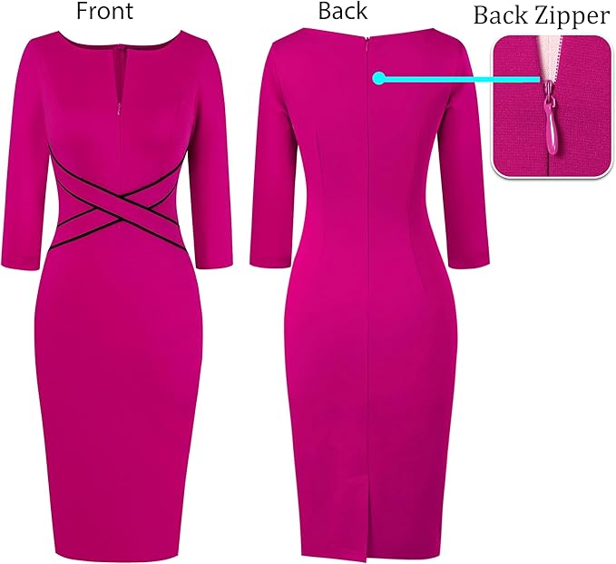 Vestido justo com fecho para mulher, justo para trabalho, negócios, escritório, festa, lápis, bainha