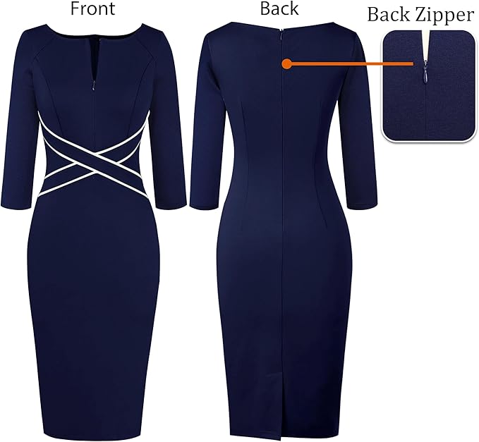 Vestido justo com fecho para mulher, justo para trabalho, negócios, escritório, festa, lápis, bainha