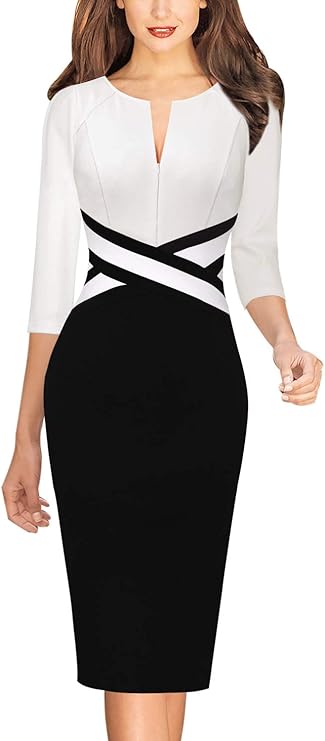 Vestido justo com fecho para mulher, justo para trabalho, negócios, escritório, festa, lápis, bainha