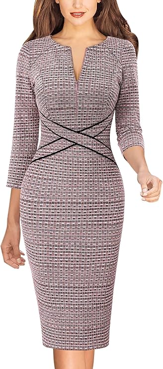 Vestido justo com fecho para mulher, justo para trabalho, negócios, escritório, festa, lápis, bainha