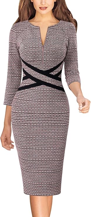 Vestido justo com fecho para mulher, justo para trabalho, negócios, escritório, festa, lápis, bainha