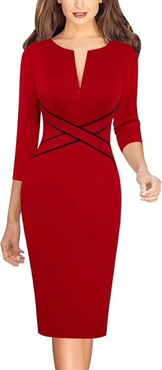Vestido justo com fecho para mulher, justo para trabalho, negócios, escritório, festa, lápis, bainha