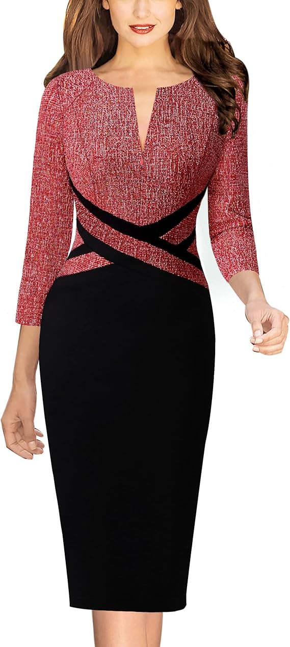 Vestido justo com fecho para mulher, justo para trabalho, negócios, escritório, festa, lápis, bainha