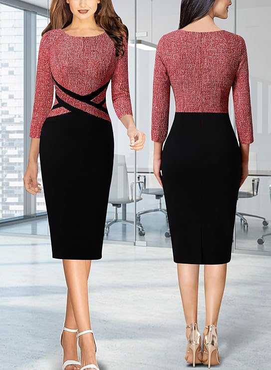 Vestido justo com fecho para mulher, justo para trabalho, negócios, escritório, festa, lápis, bainha