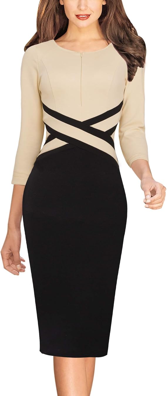 Vestido justo com fecho para mulher, justo para trabalho, negócios, escritório, festa, lápis, bainha