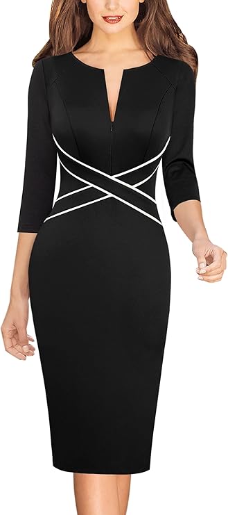 Vestido justo com fecho para mulher, justo para trabalho, negócios, escritório, festa, lápis, bainha