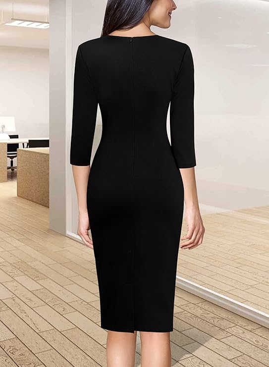 Vestido justo com fecho para mulher, justo para trabalho, negócios, escritório, festa, lápis, bainha