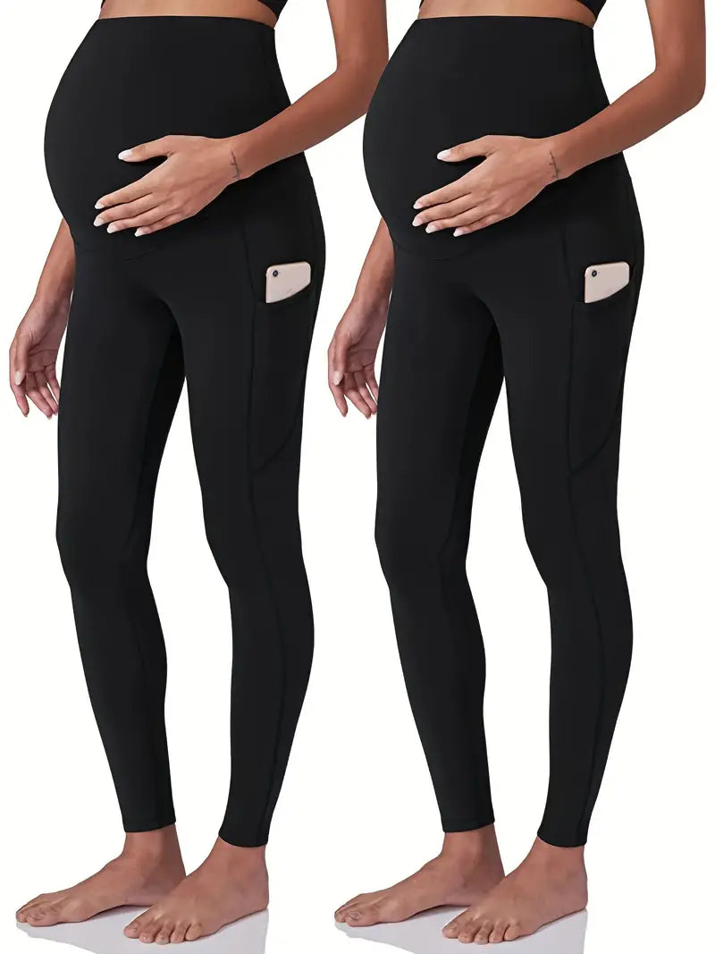 2 peças de cintura alta, calças justas para ioga, fitness, corrida, esportes, maternidade com bolsos