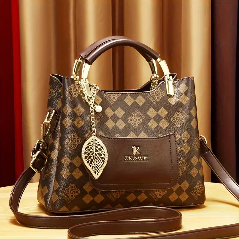 Bolsa crossbody com estampa de letras vintage, bolsa de ombro em PU, bolsa e bolsa de moda feminina