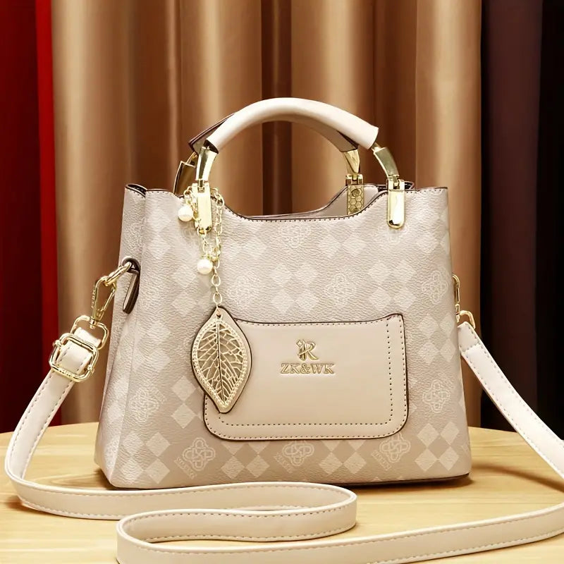 Bolsa crossbody com estampa de letras vintage, bolsa de ombro em PU, bolsa e bolsa de moda feminina